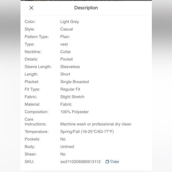 Shein flap pocket Vest Coat without belt 🐚 - Picture 12 of 12